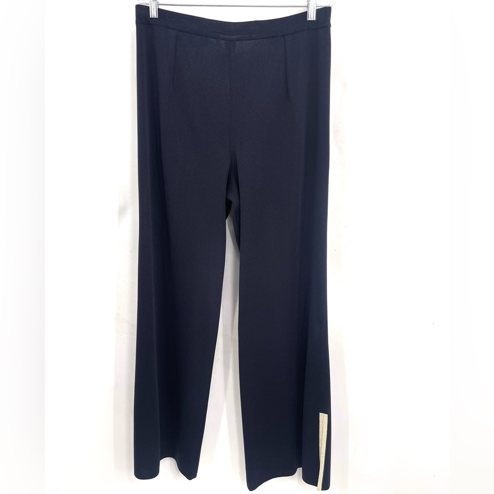 Exclusively Misook Knit Pants Pull On Split Hem Pants Navy w/ Gold Metallic XL - Picture 2 of 5